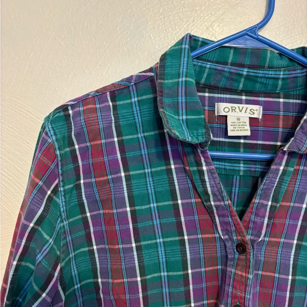 Orvis Women's Multicolor Plaid Button Down Shirt - Image 6