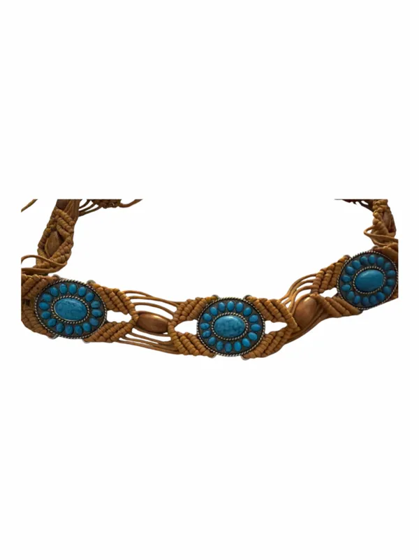 Boho Turquoise Beaded Macrame Waist Belt - Image 3