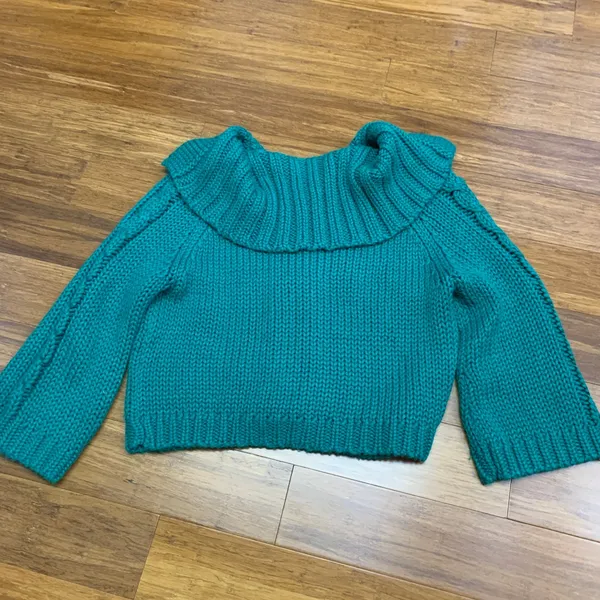 Express Green Cable Knit Cardigan‎ Sweater Shawl Collar Bell Sleeve Women's M - Image 4