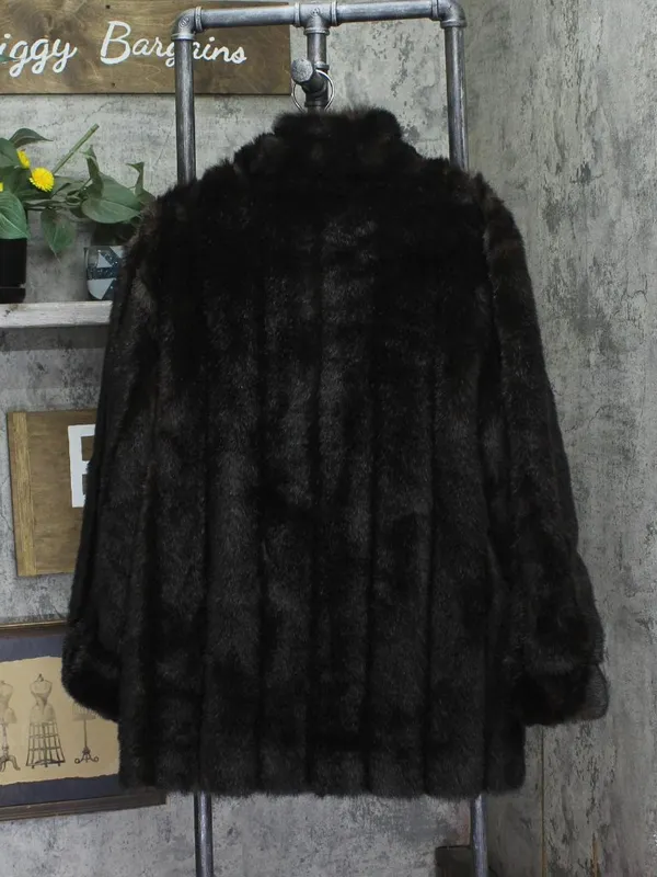 Vintage Faux Mink Fur Button Front Coat Brown See Measurements - Image 2