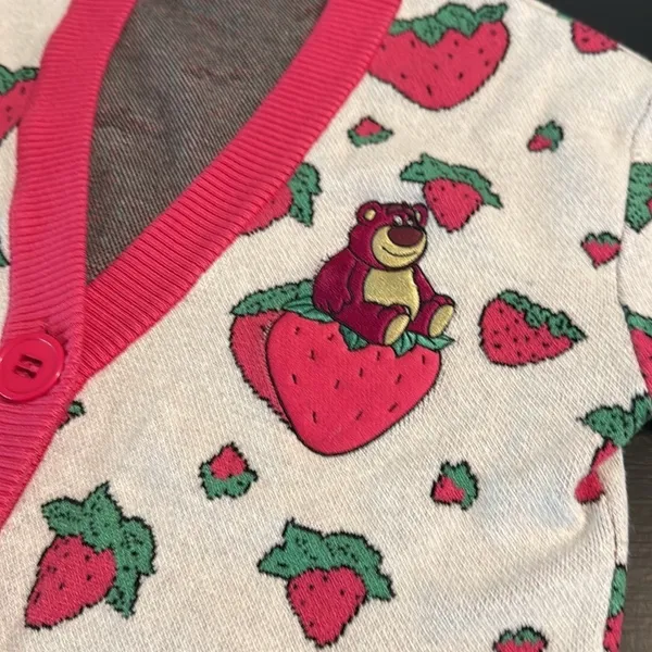 Disney Pixar Latso Strawberry Patterned Cardigan‎ with Pink Trim - Image 2