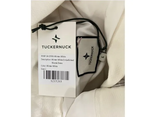New Tuckernuck Winter White Embellished Nicola Dress Large Boxy Formal Classic - Image 12