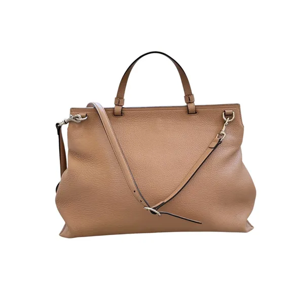 Gucci Large Bamboo Daily 370830 Camel Leather Top Handle 2Way Bag Striped Lining - Image 2