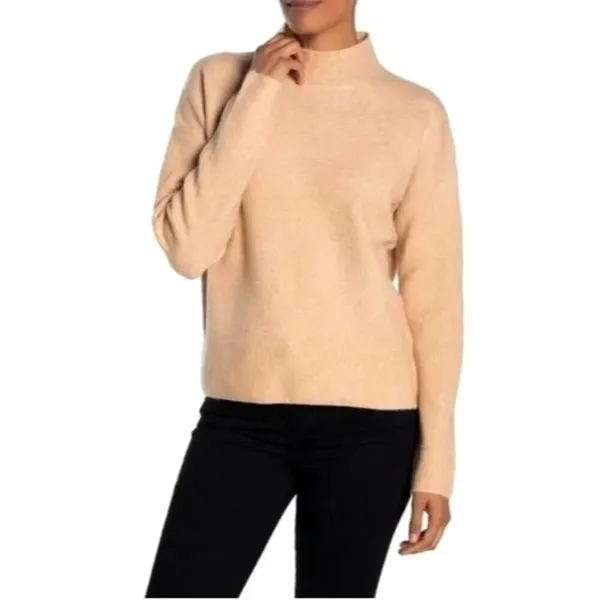 Magaschoni Sweater Women‎ Small Tan Knit Wool Blend Mock Neck Pullover - Image 2