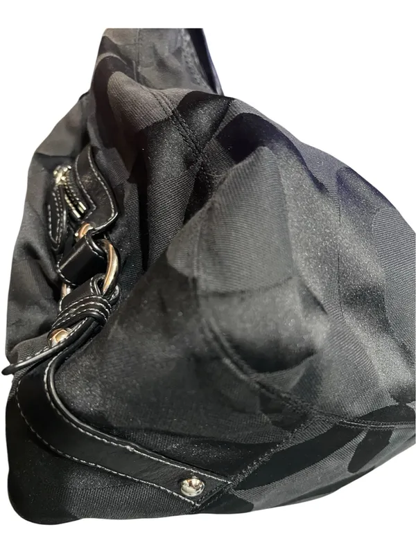 Coach black monogram hobo bag "C" pattern sateen fabric, signature Coach hangtag - Image 11