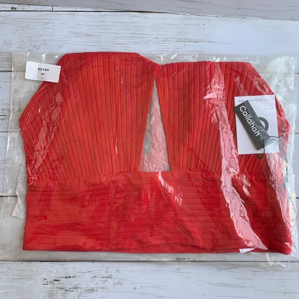 NWT Callahan Knitwear Mimi Ribbed Cropped Halter Tank Top in Red‎ - Image 4