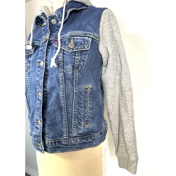 Levi's Hybrid Original Denim Sweatshirt Hoodie Trucker Jacket Medium Blue Gray - Image 3