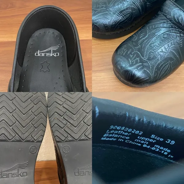 Dansko 906020202 Professional Clog Black Tooled Leather Clogs Size 39 8.5-9US - Image 12