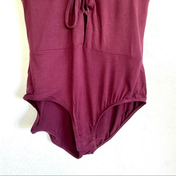 Solemio Maroon Lace Up Snap Bottom Bodysuit Size Small - Image 8