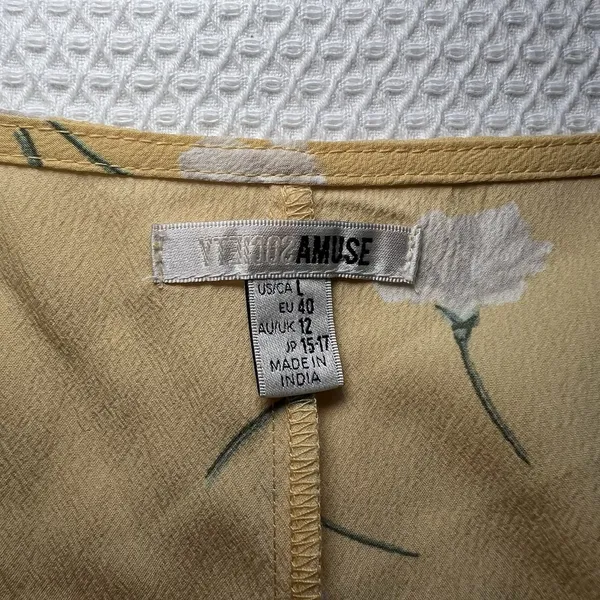 Amuse Society Yellow‎ Wrap Dress White Flowers Size L - Image 4