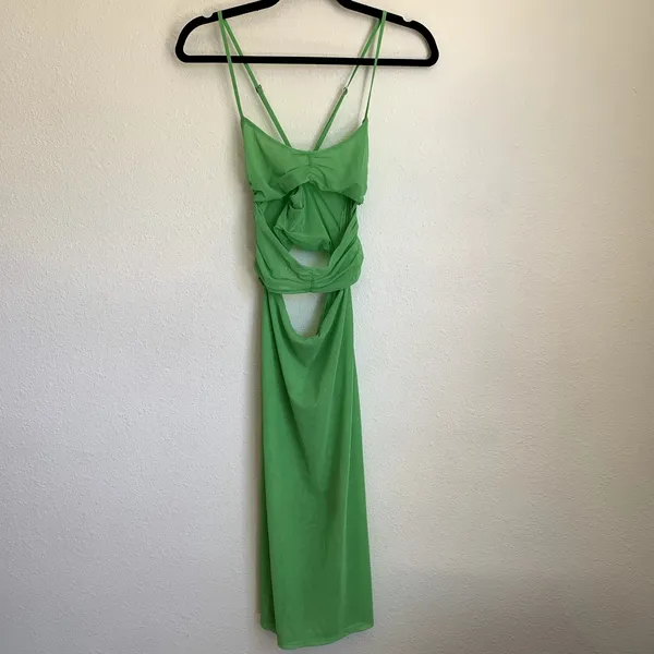 Michael Costello x REVOLVE Mesh Cut Out Knee‎ Length Dress in Kelly Green - Image 3