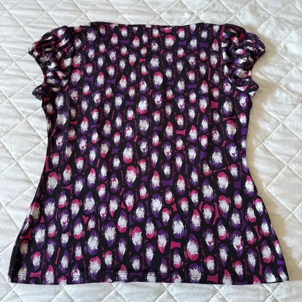 Womens Size Medium Purple Short Sleeve Blouse‎ Peasant Officecore Corporate Goth - Image 7