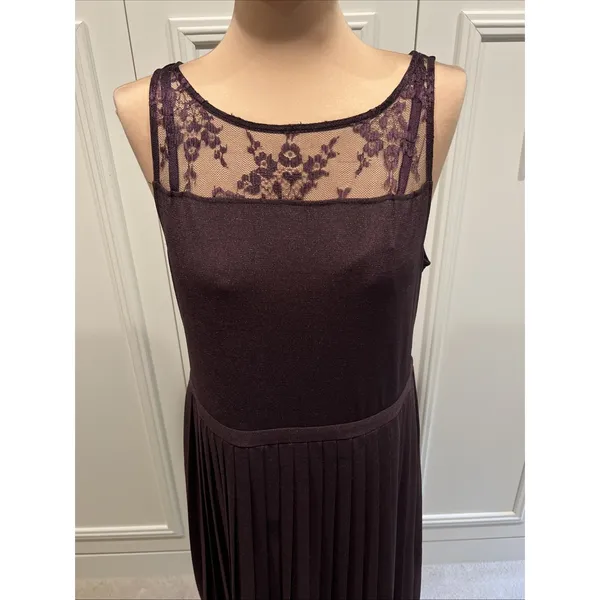 Vtg Tracy Reese Shimmer Maxi Gown Pleated Lace Y2K Whimsigoth Fairy Deep Purple - Image 2
