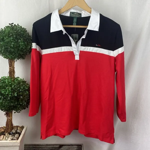 Ralph Lauren Red Black & White Long Sleeve Golf Polo Shirt NEW XL - Image 2