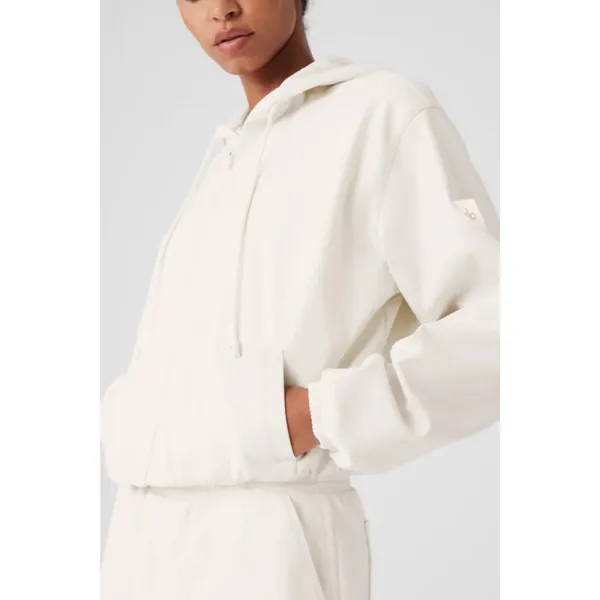 Alo Yoga Faux Leather Power Hour Full Zip Cropped Jacket Ivory XS - Image 5