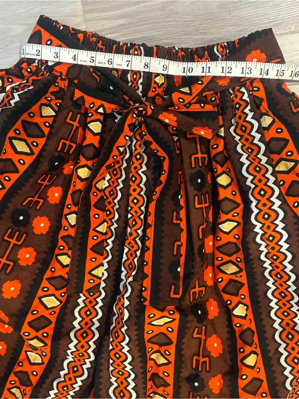 Women’s Boho Tribal Print Wide Leg Palazzo Pants Orange Brown - Image 4