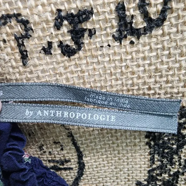 Anthropologie Floral Smocked Top Short Sleeve Blouse Casual Navy‎ Size S - Image 3