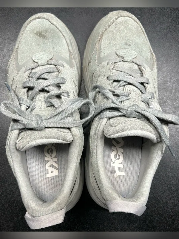 Hoka One One Size Men 7.5 Women’s 8.5 Clifton Suede Grey Sneakers - Image 5