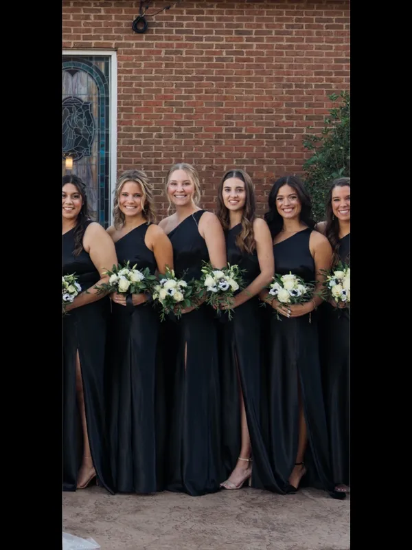 Birdy Grey Black One-Shoulder Satin Bridesmaid Dress - Image 2