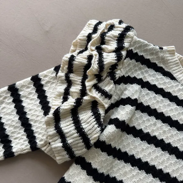 Shein Ruffle Shoulder Striped Knit Sweater - Image 9
