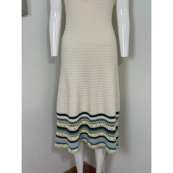 Universal Threads Women’s Crochet Knit Midi Dress Cream Summer Boho Beach Resortwear NWT Size M - Image 3