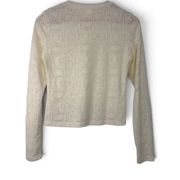 Commense Cream Lace Knit Long Sleeve Crew Neck Fuzzy Top NWOT - Image 2