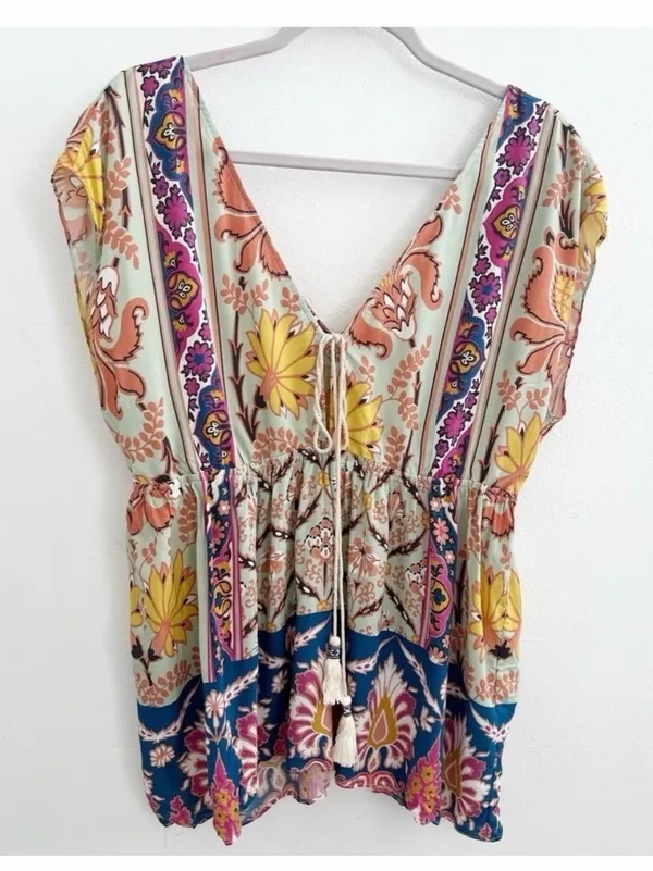 NEW ZARA floral blouse top Boho Tassel Moroccan Bohemian Large L⁠ - Image 2