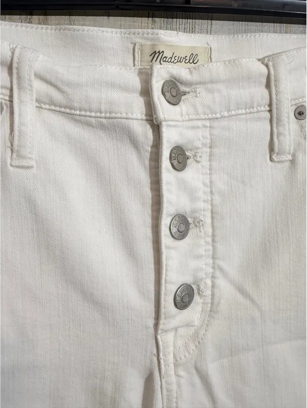 Madewell 9 Mid-Rise Skinny Jeans White Button Fly Frayed Hem Women's 32 - Image 4