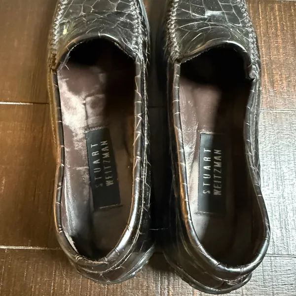 Stuart Weitzman Loafers Womens 6 Black‎ Croc Embossed Vintage Leather Slip On - Image 4
