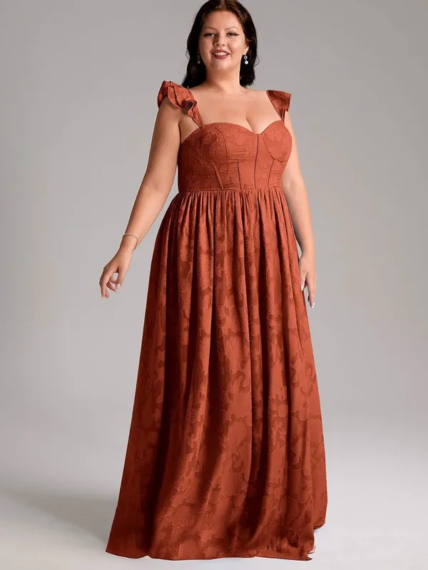 Azazie Atelier Terracotta Floral Jacquard Maxi Dress Size 18 - Image 3