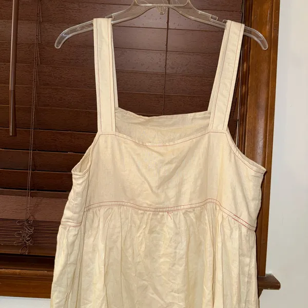 Anthropologie NWT ReMADE By UO Made In LA EcoVero™ Cream Linen Shortall Button-Straps Dress S - Image 9
