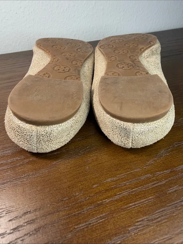 Tory Burch Gold Glitter Reva Logo Ballet Flats - Image 5