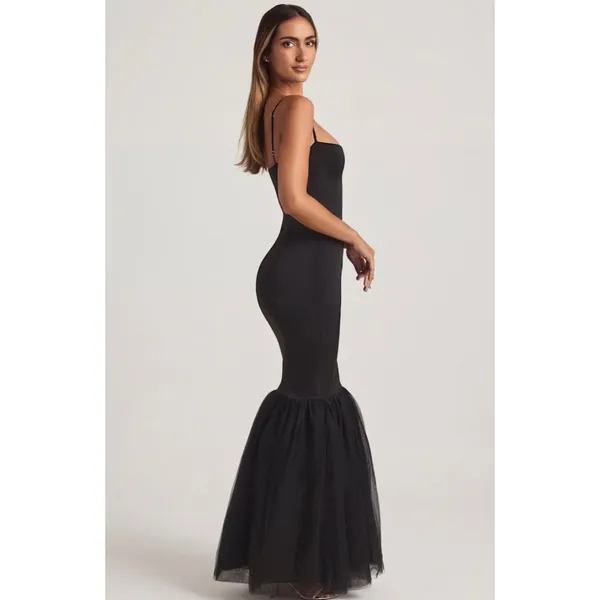 Oh Polly Adelpha Tulle Hem Fishtail Gown Maxi Dress in Black size 6 New - Image 9