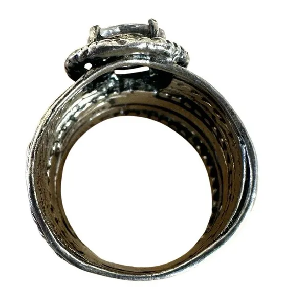 Sterling Silver Israel Wide Band Leaf Ring w/ CZ - Image 9