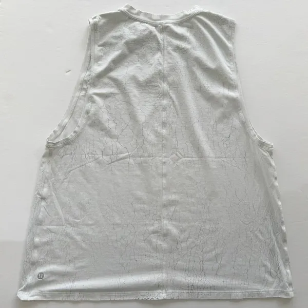 Lululemon All Yours Muscle Tank Top White Grey Crackle Print Size 12 Cotton - Image 3