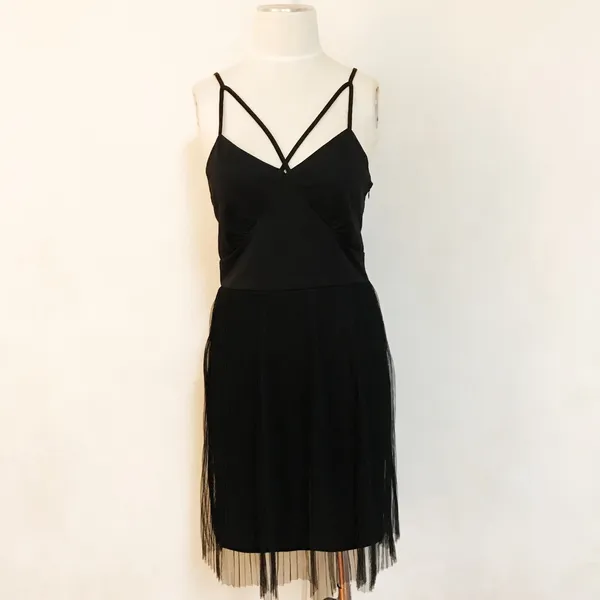 Francesca's Pleated Strappy Black Formal Dress - Image 4