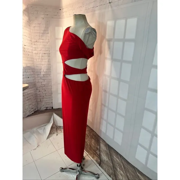 Windsor Red Own The Night One-Shoulder Cutout Knit Stretch Maxi Dress Sz Medium - Image 6