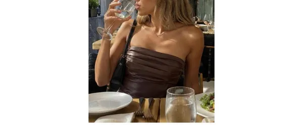 Chocolate Brown Faux Leather Ruched Tube Top Y2K Going Out M - Image 5