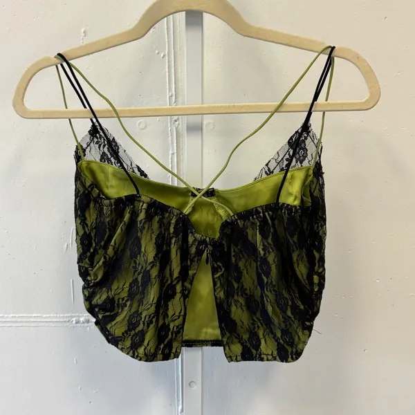 NWT Cider Lime Green Black Lace Crop Top Bustier Cami Strappy Back Sm Whimsical - Image 2