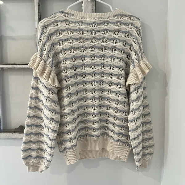 Blu Pepper The Rexford Ruffle‎ Open Knit Sweater Size Small - Image 4