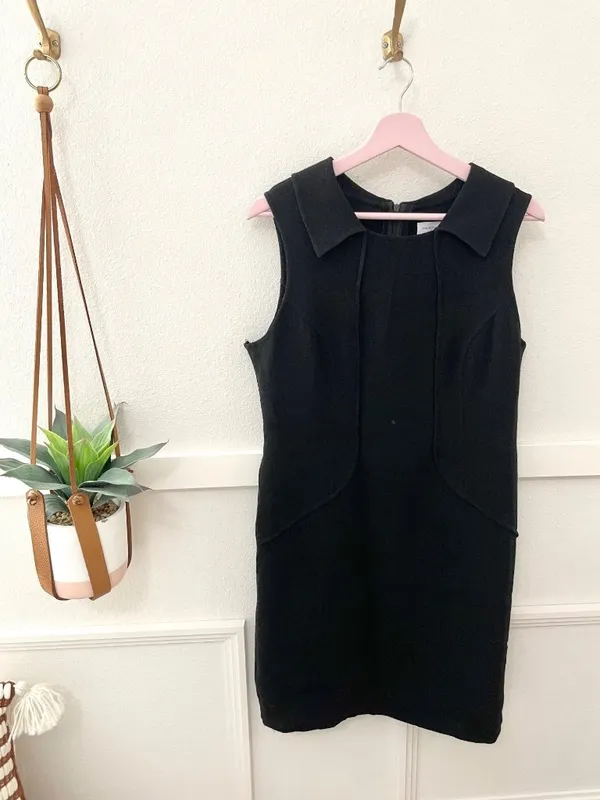 Carolina Herrera Black Collared Knit Dress Size 12 Mod 60's - Image 2