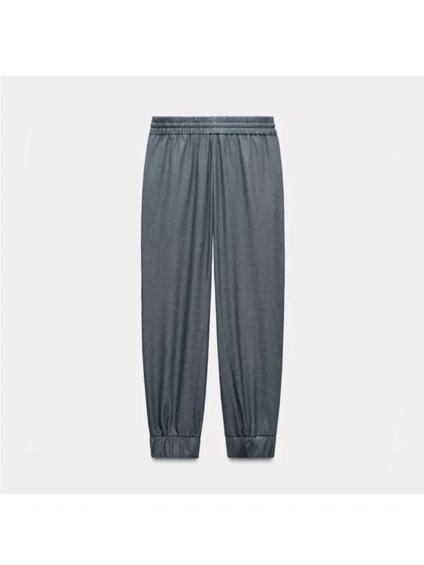 Zara Light Gray Elastic Waist Drawstring Pants - Image 6
