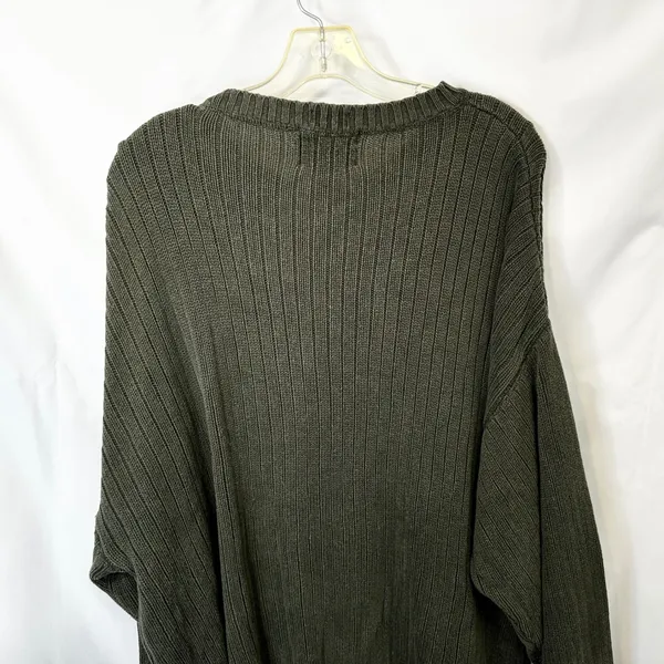 VTG Chaps Ralph Lauren XL Sweater Green Ribbed Cotton Heavyweight Fisherman 1023 - Image 9