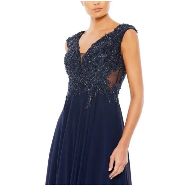 NWT Mac Duggal 20264‎ Appliqued Cap Sleeve Bodice Flowy Gown Navy Sz 10 $598 - Image 3