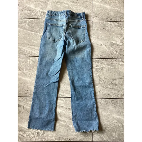 Zara Womens High Rise Straight Leg Jeans Blue Raw Hem Size 2 EUR 34 - Image 5