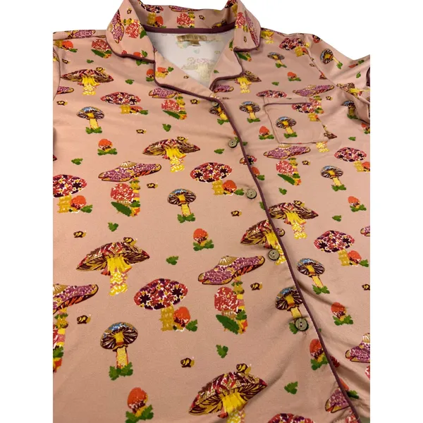 Haute Dreamz Mushroom Print PJ Top XL Pink Button Down Short Sleeve Sleepwear - Image 11
