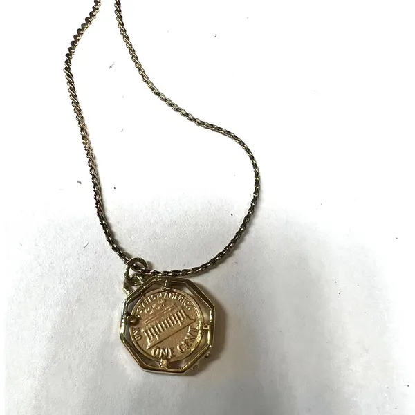 coin pendant necklace featuring a U.S. penny in a gold-toned bezel Gold Tone - Image 3