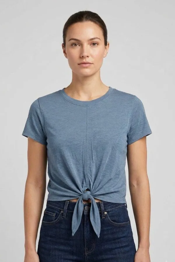 NWOT New Lululemon Blue Tie-Waist Short-Sleeve Crop T-Shirt Utility Blue 8 - Image 2