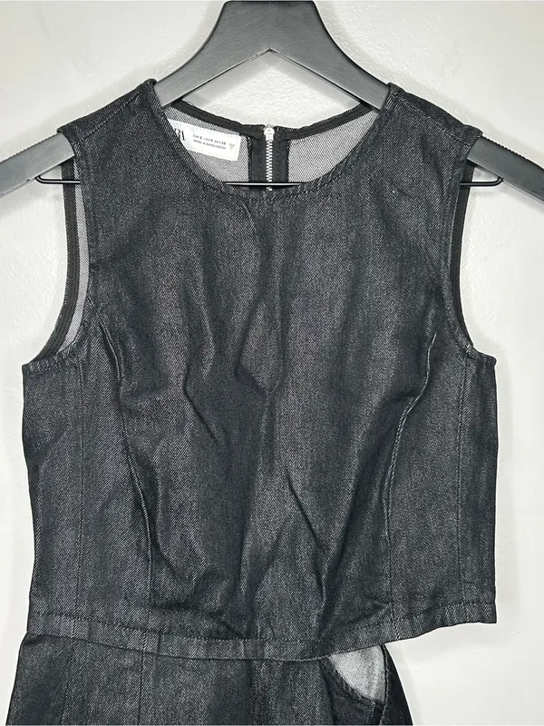 Zara Side Cut Out Black Denim Dress Size S NWT - Image 7