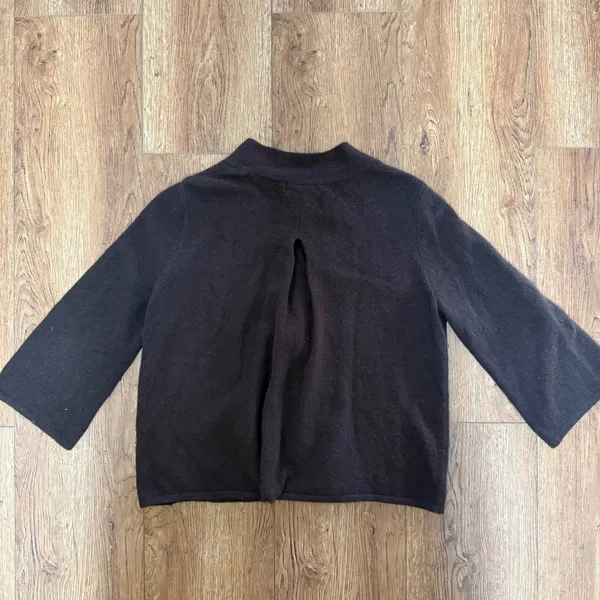 Sarah Spencer Brown Lambswool Angora Cardigan Sweater XL‎ Single Button V-Neck - Image 9